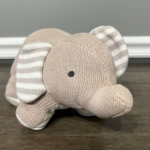 Lolli Knit Elephant Plush Toy Beige Striped Ears Stuffed Animal Baby Soft Toy